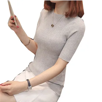 (zhong 1 clasat pe locul nr. 1) rochie de vara Cultiva moralitatea guler rotund pulover de culoare pură render F2508 cu mâneci scurte