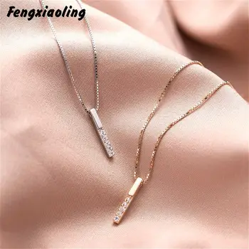 Fengxiaoling Foarte Argint 925 Multiple Zircon Geometrice Benzi Pandantiv Coliere Pentru Femei Simplu Moda Bijuterii