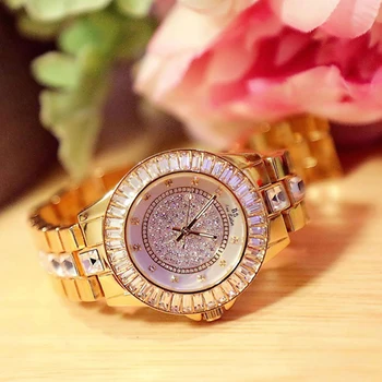 Femei De Lux Ceasuri Din Oțel Inoxidabil Cu Diamante De Aur Cuarț Ceas De Mână De Moda De Top Brățară Ceas De Mână Damski Zegarek