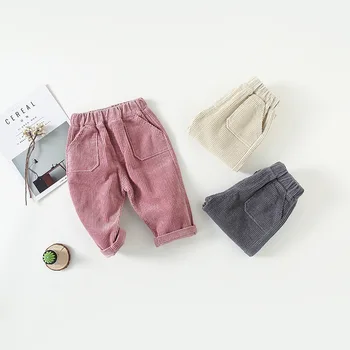 Coreea Style Culoare Pură Copii Mici Copii Pantaloni De Catifea 2019 De Toamna Pentru Copii Fete Baieti Pantaloni Largi Unisex Casual Pantaloni Copii