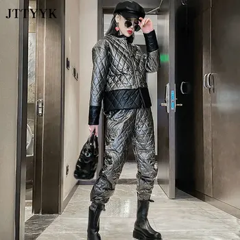 2021 primăvara devreme și toamna noi două piese femeilor catarama împletit diamant carouri top costum de sex feminin coreeană 2-bucata set Streetwear