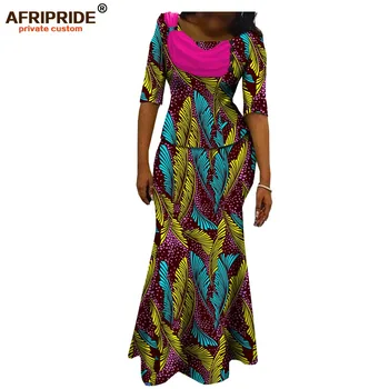 Afripride Africane Costum Fusta pentru Femei personalizate Mâneci Scurte Top+ Etaj Lungime Fusta pentru Femei Costum de Bumbac A722632