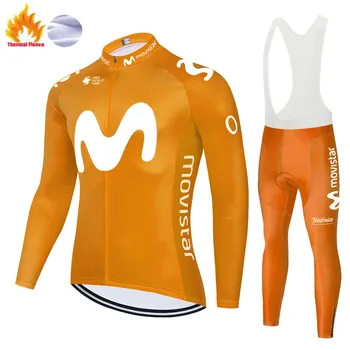 Movistar bicicleta haine de Iarna Echipa Thermal Fleece Ciclism kit Barbati Maneca Lunga abbigliamento ciclismo în aer liber, Biciclete de Echitatie Pantaloni