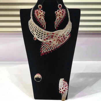 GODKI de Lux din Africa de Pene Coliere Seturi de Bijuterii Pentru Femei Nuntă Cubic Zirconiu CZ Dubai Set de Bijuterii de Mireasă Petrecere de Dans cadou