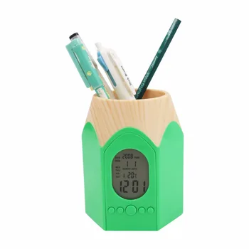 Creion Forma Capului Suport Stilou cu LED-uri Digitale Ceas Deșteptător Multi-funcție Creion Oală Ceas de Masa cu Biroul Temperatura Calendar