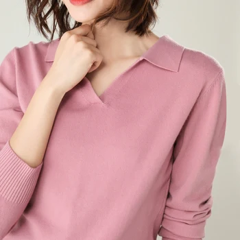 2019 toamna și iarna nou pulover femei rever pulover pulover tricot bottom tricou de culoare solidă de dimensiuni mari
