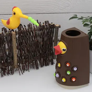 Montessori Educative Jucarii Din Lemn Pentru Copii Ciocănitoarea Prinderea Bug-Uri Magnetice Hrănirea Păsărilor Jucărie De Educație Timpurie Interactive De Matematica Jucărie