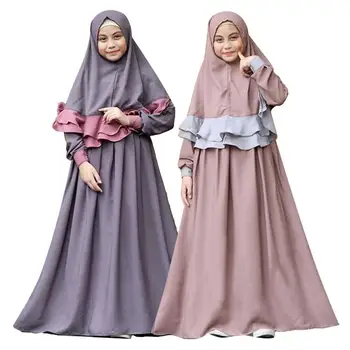 Set De Două Piese Fete Musulmane Hijab Rochie Lungă Islamic Abaya Caftan De Îmbrăcăminte Arabe Rugăciune Rochie Maxi Burqa Khimar Jilbab-Ul Halat Rochia