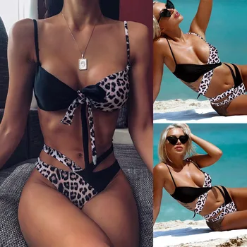 2019 Fierbinte Sexy Femei Leopard de Imprimare Bandaj Lenjerie cu Push-Up Pad mai Noi Bathingsuit Brazilian mai Recente Femme de zi cu Zi de Lenjerie