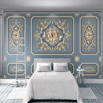Personalizat Tapet Mural Europeană Stil Retro Flori Lumina de Fundal Albastru Decor Perete Living cu TV, Canapea de Lux gazete de Perete 3 D