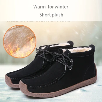EOFK Femei Cizme de Iarna pentru Femei Pantofi pentru Femeie Caldă Scurt de Pluș High Top Suede Adidasi de Piele Dantelă de Moda Femeie Ghete Casual