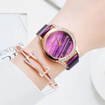 Moda De Lux Magnetic Femei Ceasuri A Crescut De Aur Plasă Din Oțel Inoxidabil Curea Doamnelor Cuarț Ceasuri De Mana Minimalist Ceas De Sex Feminin
