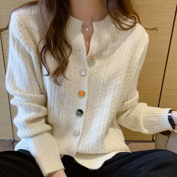 Dunayskiy Noi 2020 Toamna Iarna Pulovere pentru Femei V-Neck Butoane Scurt Jachete la Modă Doamnelor coreeană Knitwears