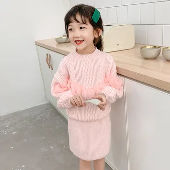 Gooporson Haine de Toamna pentru Copii Dantelă Tricot Bluza Top si fusta de Moda coreeană fetite Set Haine de Iarna Cald Utilaje