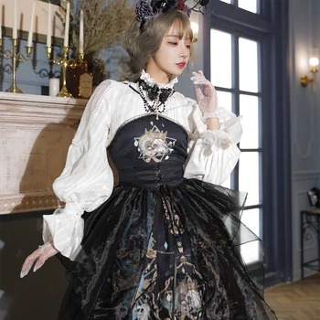 Melonshow Gothic Lolita Rochie Negru Plus Dimensiune Rochii Victoriene Femei Kawaii Lolita Haine De Două Bucata Set Bluza Alb Negru