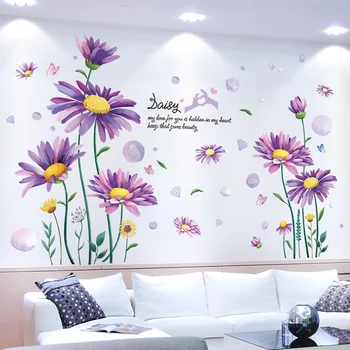 [shijuekongjian] Purple Daisy Autocolante de Perete DIY Flori Plante pentru Camera de zi Dormitor Copii Bucatarie Nursery Decorarea Casei