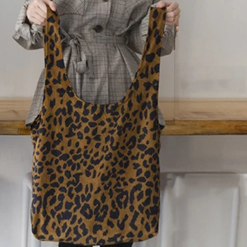 Pantaloni de catifea cord Leopard de Imprimare Doamnelor Sac de Umar Casual Tote Geantă de Cumpărături Mare capacitate Genți de mână Totes Femei