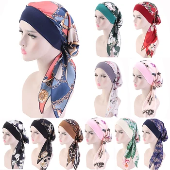 Musulman Print Flori Turban Pălărie Femeile Islamice Interior Hijab Capac Arabe Înfășurați Cap Eșarfe Femme Moda Turban Cap Accesorii De Par