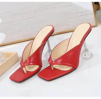 Vintage Square Toe cu Toc Sandale Femei Solidă sandale Papuci de casa pentru Femei Sandale de Vară Designer de Pantofi Femei