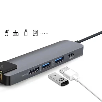 Cele mai noi 5 in 1 USB de Tip C Hub Hdmi 4K USB C Hub pentru Gigabit Ethernet Rj45 Lan Adaptor pentru Macbook Pro Thunderbolt 3 USB-C Încărcător