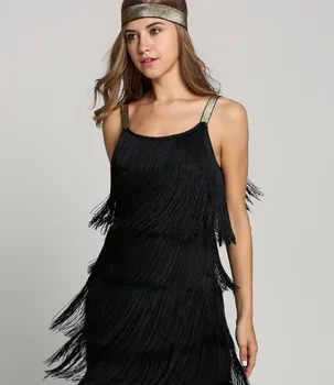 2019 femei Franjuri costum fără Mâneci O-linie petarda latină Rochie Marele Gatsby Charleston Petrecere costum de halloween