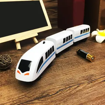 Copii Tren Electric Jucarii Magnetice Slot turnat sub presiune Electrice de cale Ferată cu Două Vagoane de Tren din Lemn Jucărie Pentru Standard de cale Ferată de Tren