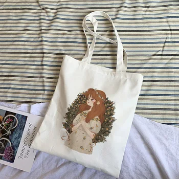 Lady Genți De Mână Pânză Canvas Tote Bag De Desene Animate Grafică Femei Cumpărături Eco Reutilizabile Umăr Genți Mari Bolsas De Tela