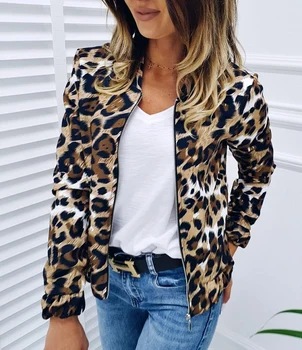 2019 Femei Causual Paltoane Jachete Femei Geaca Toamna Iarna Femei Casual Leopard Imprimate Cu Maneci Lungi Cu Fermoar Deschide Ochi