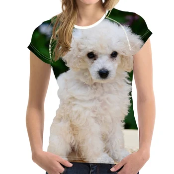 Kawaii 3D Caine Pudel Print cu Maneci Scurte T-shirt Respirabil Vara Tricouri Casual Streatwear Femei Tees