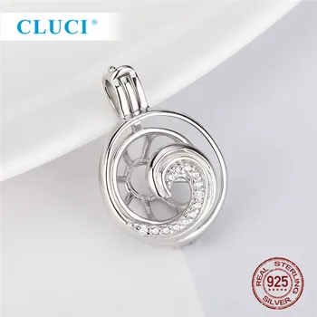 CLUCI 3pcs vrac Argint 925 Cubic Alb Placat cu Formă de Undă Perla Cușcă Medalion Pandantiv Colier Pentru Femei SC376SB
