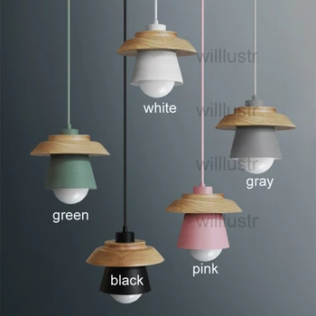 Willlustr pandantiv lumina suspensie lampa de iluminat modern art deco naturale nordic agățat lumini lemn metal macarons roz verde