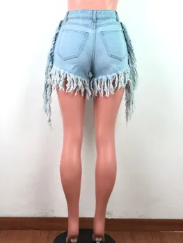 HAOOHU de vara pentru femei cu fermoar tiv ciucure regulat denim pantaloni scurți clasice de moda streetwear pantaloni scurți de blugi
