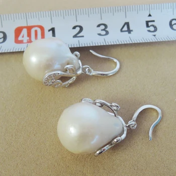 Natura de apă dulce pearl cercei cu argint 925 cârlig -- AA baroc Pearl,15-25 mm mare baroc pearl cercei