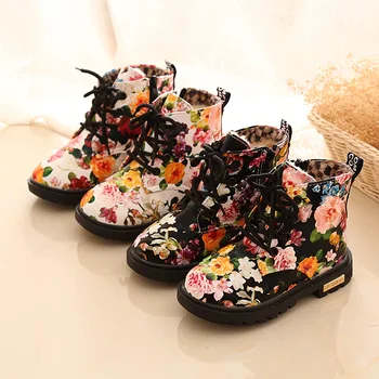 Copii confortabile de Iarnă Caldă Copil Florale Cizme de Cauciuc cu Talpa Copil Fată Pantofi Grațios Floare de Imprimare Martin fete cizme de zapada pantofi