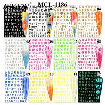 12pcs 3D Număr Simbolic Unghii Autocolante Decorare Manichiura Mix de Culoare Fluture Stea Inima Auto-adeziv Sfaturi DIY Autocolant