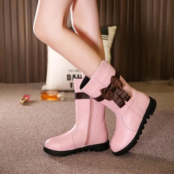 Noua Platforma Fete Cizme Jumătatea Vițel Copil Cizme de Moda pentru fată Fluture nod decor roz printesa pantofi cu fermoar plat fete toamna