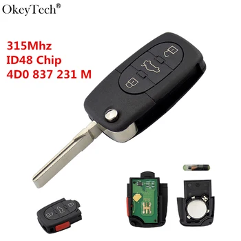 Okeytech 4/ 3+1 Butoane Flip Pliere Cheie de la Distanță Masina Pentru Audi A4 A6 A8, S4, S6, S8, TT 315Mhz Cip ID48 4D0 837 231 M