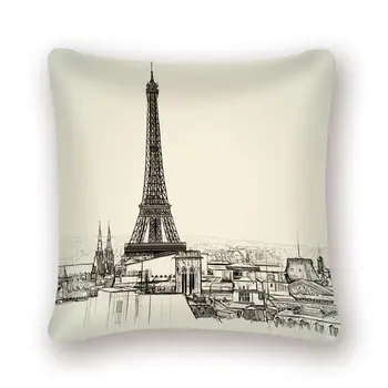 Turnul Eiffel Desene animate Model Retro de Pluș Camera de zi Canapea Pernă Decorativă Acoperi Elegant Pătrat Acasă Pillowcover 45x45