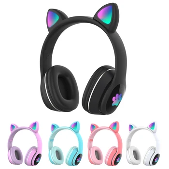 Drăguț Pisică Ureche LED Bluetooth Căști de Gaming Muzica Player Over-Ear Wireless Căști cu Fir Difuzat Live Prietena Cadou 2020 Nou