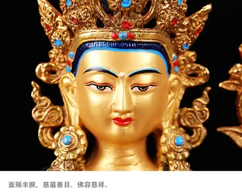 Oferta speciala Buddha# 12 inch -ACASĂ Protecție # Tibetan Nepal Budismul Aurit cu aur de Patru armate statuie a lui buddha Avalokitesvara