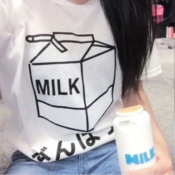Lapte Casual Imprimat Pe Tricouri Tumblr grunge femei t shirt pastelate estetic fata topuri petrecere art tricouri japoneză tricou tricou kawaii