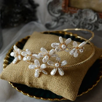 Drăguț Perle Mirese Benzi cu Cercei de Cristal de Aur Tiara Mirese Nunta Accesorii de Par