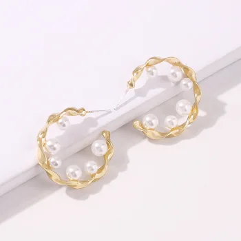 Mat de Culoare de Aur Cercei cu Perle pentru Femei Kpop Epocă Geometrică Cerc Hoop Cercei Elegant Bohemia Fete Ureche Inele Bijuterii