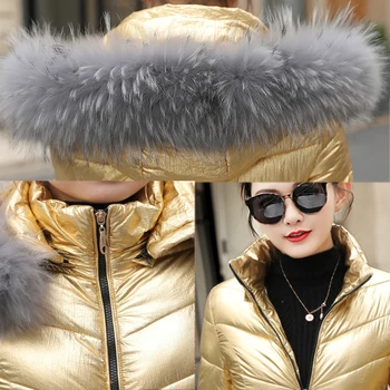 Femei jachete de iarnă Scurt haină călduroasă de culoare Argintie stil 2019 doamnelor geaca de Lux guler de blană, plus marimea S-3XL