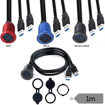 Coajă de Metal 2 Porturi Dual USB 3.0 Male la USB 3.0 de sex Feminin AUX Flush Mount cu Lumină LED, Montare Cablu de Extensie pentru Masina Camion cu Barca
