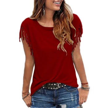 Femei Ciucure de Bumbac Casual, Bluze cu mânecă Scurtă, Tricouri de Culori Solide Top cu Maneci Scurte O-gât de Îmbrăcăminte pentru Femei Bluza