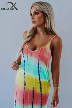 De Vânzare la cald Tie-dye Sexy V-Neck Femei Etaj Lungime Rochie Femei de Moda Bandă fără Mâneci Vară Rochie de Curea