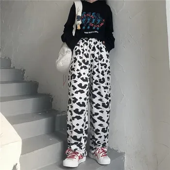 Pantaloni largi Femei Harajuku Vaca-imprimare Șic Uri de Moda Doamnelor Pantaloni Lungi All-meci Preppy Moale Talie Mare Adolescenti Streetwear