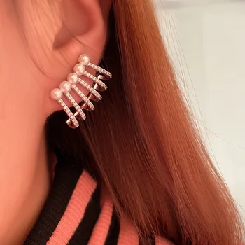 Linii de Perle Cercei Moda Străpuns Cercei Design de Brand de Bijuterii zircon Ureche clip de Nunta de Lux Bijuterii