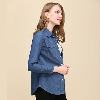 Noi 2020 Primavara Toamna Femei Camasa Din Denim Cu Maneca Lunga Casual Jean Tricouri Femei 2 Culori Bluze Plus Dimensiune Blusa Blugi Feminina